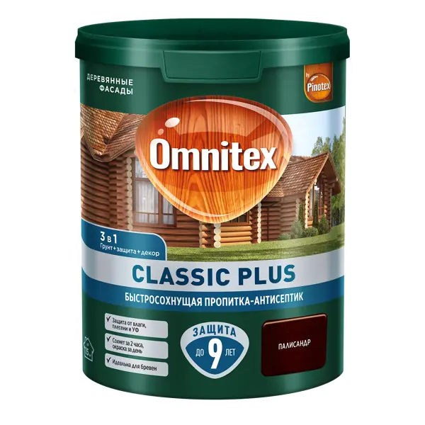 Защитно-декоративный антисептик лессирующий Omnitex Classic Plus полуматовый палисандр 0.9 л
