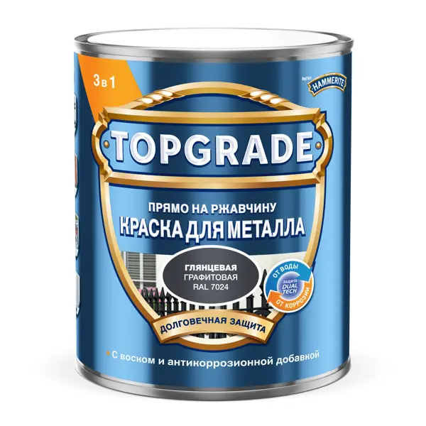 Грунт-эмаль по металлу 3 в 1 Topgrade гладкая цвет графитовый 0.75 л