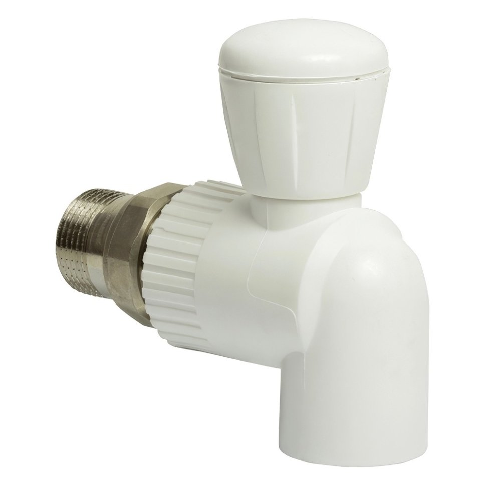 Кран шаровой THERMOLIGHT американка PP-R угловой 25х3/4 белый