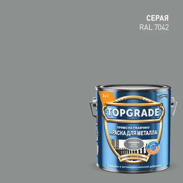 Грунт-эмаль по металлу 3 в 1 Topgrade гладкая цвет серый 2 л