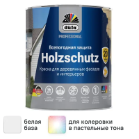 Краска фасадная Dufa Pro Holzschutz полуматовая цвет белый база 1 0.9 л Краска фасадная Dufa Pro Holzschutz полуматовая цвет белый база 1 0.9 л