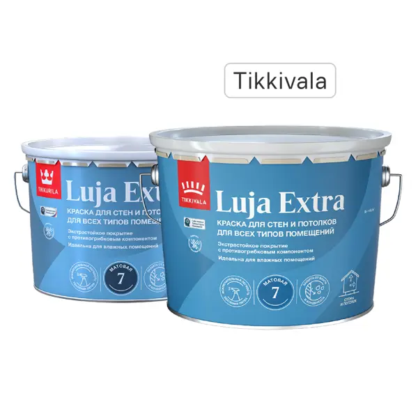 Краска для стен и потолков экстра-стойкая Tikkivala Luja Extra моющаяся матовая цвет белый база А 9 л