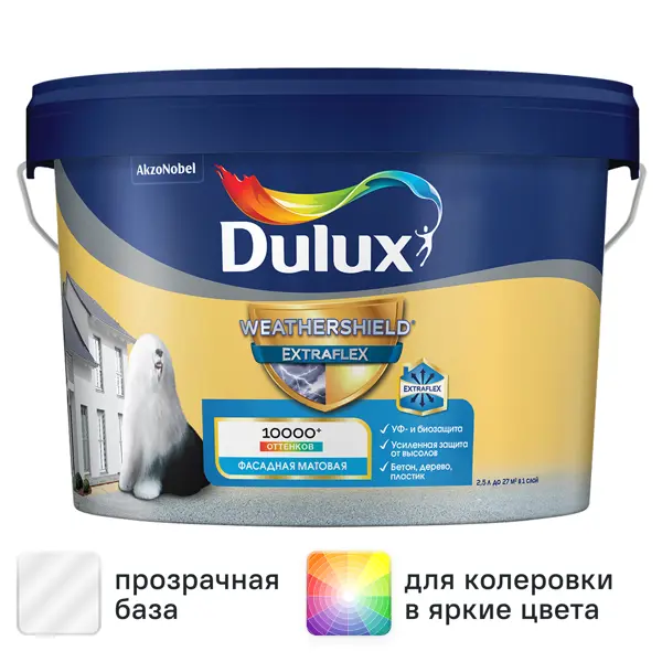 Краска фасадная Dulux Weathershield Extraflex прозрачная матовая база BC 2.25 л