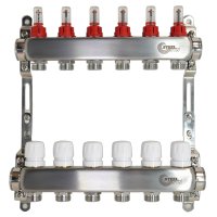 STEELSUN 1"x3/4"x12 Коллекторная группа с расходомерами, нерж. сталь, с кронштейнами, под сервоприводы М30х1,5, SLA4739