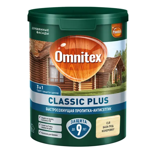 Защитно-декоративный антисептик лессирующий Omnitex Classic Plus полуматовый прозрачный 0.9 л