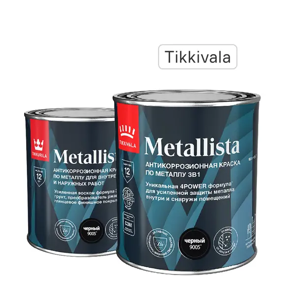 Грунт-эмаль по ржавчине 3 в 1 Tikkivala Metallista гладкая цвет черный 0.8 л