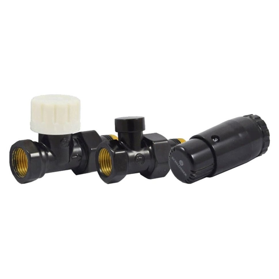 Комплект подключения SCHLOSSER STANDARD MINI 1/2 прямой, Ral 9005, с термоголовкой MINI М30х1,5