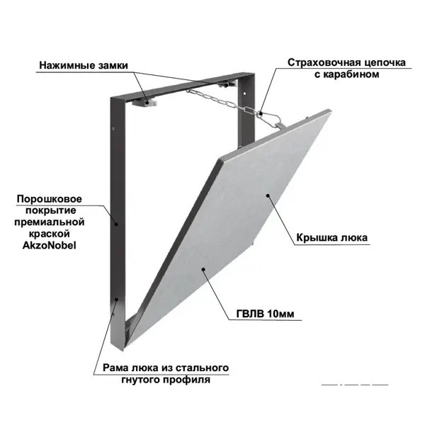 Люк скрытого типа нажимной Хаммер Про сталь съемный серый 60x60 см